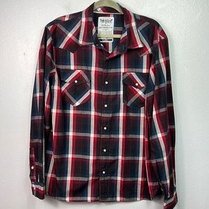 Levi Strauss & Co Western Long Sleeve Pearl Snap Red and Blue Plaid Shirt XL
